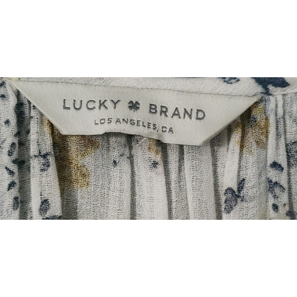 Lucky Brand Women's Peasant Floral Long Sleeve Tie Neck Top, Large - Picture 2 of 6